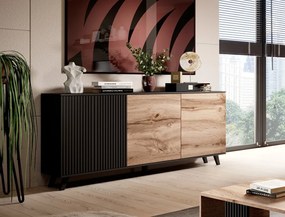 Comoda Random KM1 stejar wotan/negru - L160 x A40 x h82 cm