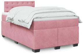 vidaXL Pat box spring cu saltea, roz, 120x200 cm, catifea