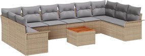 vidaXL Set de canapele pentru grădină cu pernă 11 pcs Bej poliratan