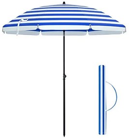 Umbrela de gradina albastra/alba din poliester si metal, ∅ 160 cm, Vasagle