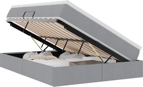 vidaXL Pat cu saltea și spațiu de depozitare Gri deschis 140 x 190 cm