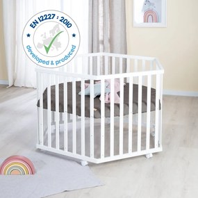 Țarc pentru copii alb cu înălțime reglabilă/cu roți – Roba