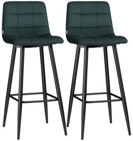 HOMCOM Set de 2 taburete de bar design cu suprafață din catifea capitonată și picioare din oțel înălțime 77 cm verde închis | Aosom Romania