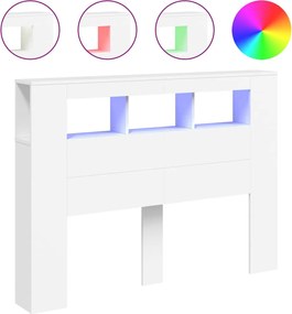 vidaXL Tăblie de pat cu LED, alb, 140x18,5x103,5 cm, lemn