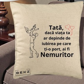 Cadou pentru Tata - Perna Personalizata Tata Nemuritor Joaca in Aer, 40x40 cm, Bej, Husa Detasabila, Perna Inclusa, BEKZ®