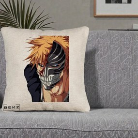 Perna Personalizata Bleach Ichigo Masca Hollow, 40x40 cm, Bej Canapea, Husa Detasabila, Perna Inclusa, BEKZ®