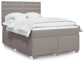 vidaXL Pat box spring cu saltea, gri taupe, 140x200 cm, textil