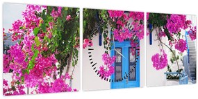 Tablou - Casă tradițională grecească (cu ceas) (90x30 cm)