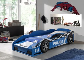 Pat Mașină de Poliție pentru Copii, 70x140 cm, Albastru (MDF) – Vipack