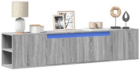 vidaXL Comodă TV de perete cu lumini LED, gri sonoma, 180x31x39,5 cm
