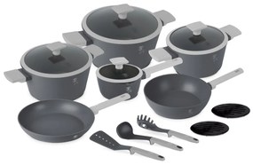 Set oale si tigai cu capace, 15 piese Aspen Berlinger Haus BH 8245, antiaderente, gri, design modern