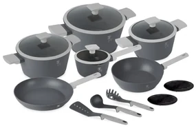 Set oale si tigai cu capace, 15 piese Aspen Berlinger Haus BH 8245, antiaderente, gri, design modern