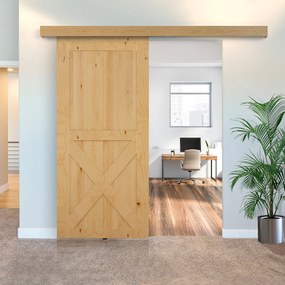 HOMCOM sina cu set de accesorii pentru usi glisante din lemn rustic | Aosom Romania