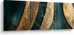 Tablou - Abstracție verde cu auriu I. (cu ceas) (90x30 cm)