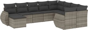 vidaXL Set mobilier de grădină cu perne, 10 piese, gri, poliratan