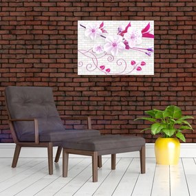 Tablou pe sticlă cu creangă înflorită (70x50 cm)