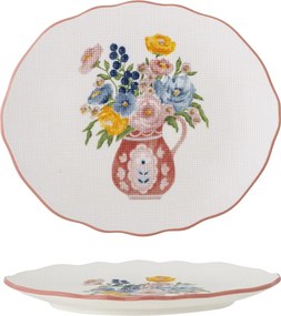Farfurie din ceramică cu motive florale și margine roz pictată manual, 20×17×2 cm, „Dorothy"