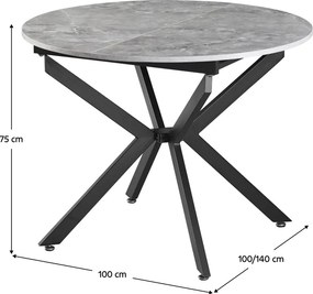 Masă extensibilă de dining, beton/neagră, 100x100-140x75 cm, ABERO TIP 1
