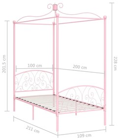 Cadru de pat cu baldachin, roz, 100 x 200 cm, metal Roz, 100 x 200 cm