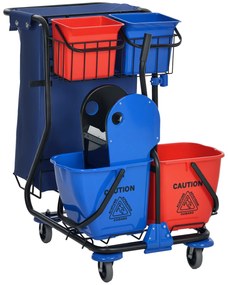 HOMCOM Cărucior pentru Curățenie cu Sac pentru Gunoi, 2 Găleți de 18L, 2 Găleți de 6L și Storcător, 93x80x97 cm, Roșu | Aosom Romania
