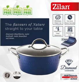 Oala cu capac Zilan ZLN9600 diamond, cu baza de inductie, ceramica si inox, usor de spalat, 20 cm,2.1L
