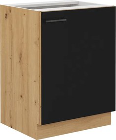 Dulap de bucătărie inferior, negru mat / stejar artizan, MONRO 60 D 1F BB