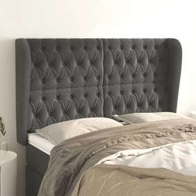 vidaXL Tăblie de pat cu aripioare gri închis 163x23x118/128 cm catifea