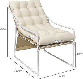 Outsunny Fotoliu de grădină fauteuil de exterior cu pernă cadru din oțel pentru balcon, terasă, grădină bej | Aosom Romania