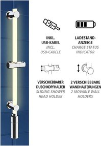 Tijă de duș argintie de montat pe perete 74 cm LED – Wenko