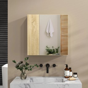Kleankin Dulap Oglindă Baie Montaj Perete Uși Duble Rafturi Natural | Aosom Romania