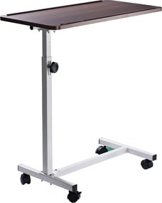 HOMCOM Masă auxiliară cu roți pentru canapea și pat Înălțime reglabilă și cadru din oțel 77x40x76-100 cm Nuc închis | Aosom Romania