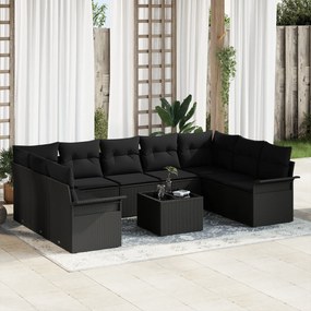 vidaXL Set de canapele pentru grădină 10 pcs Negru Rattan poli