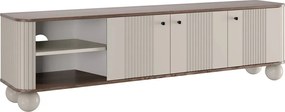 Comodă TV Vesper 187 cm cu trei uși - kaszmir / nuc / mânere negre / picioare sferice