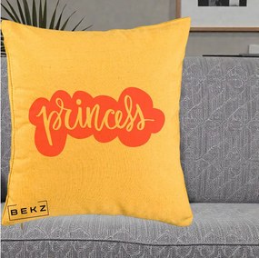 Perna Decorativa Princess Text Roz, 40x40 cm, Galben, Husa Detasabila, Perna Inclusa, BEKZ®