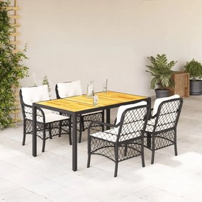 3212038 vidaXL Set mobilier de grădină cu perne, 5 piese, negru, poliratan