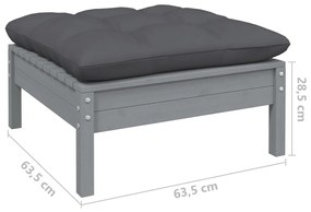 Set mobilier gradina cu perne, 10 piese, gri, lemn masiv pin Gri, 1