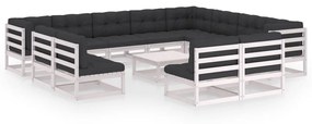 3076950 vidaXL Set mobilier grădină perne, 13 piese, alb, lemn masiv pin