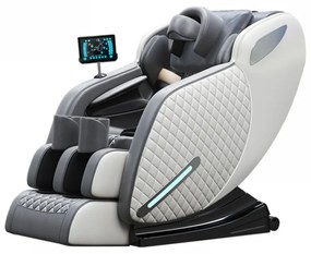 Fotoliu masaj IGNIUS, AI Voice, Incalzire, Bluetooth, Tableta ecran tactil color, Zero Gravity, 2 Boxe, Moduri Automate, Reglarea intensității masajului, Piele PU Premium, Gri