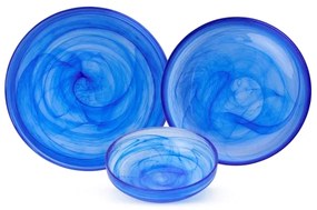 Set de masă, 18 piese, albastru/sticlă