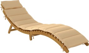 Outsunny Șezlong pliabil rezistent la intemperii din lemn cu tapițerie, suport pentru cap și mâner de transport 183 x 54 x 63 cm, Bej | Aosom Romania