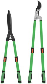 Outsunny Lot de 2 foarfece de grădină, foarfecă pentru gard viu lungime 63,5-78,5 cm tăietor cu enclumă lungime 64,5-90 cm verde și negru | Aosom Romania