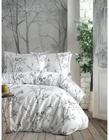 Lenjerie de pat albă-gri din bumbac ranforcé pentru pat dublu, extinsă 240x220 cm White Floral – Mila Home Luxury