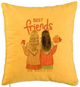 Perna Decorativa, Model Best Friends, 40x40 cm, Galben, Husa Detasabila, Burduf