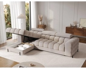 Colțar bej extensibil/cu spațiu de depozitare cu tapițerie din catifea (cu colț pe partea stângă/cu șezlong) Felro – ELTAP