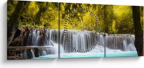 Tablou - Cascadă, cu culori strălucitoare (cu ceas) (90x30 cm)