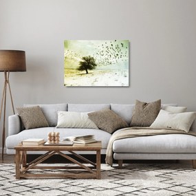 Tablou pe sticlă - cu multe păsări pictate (70x50 cm)