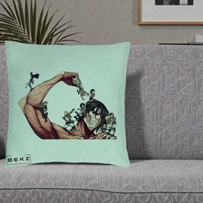 Perna Personalizata Attack on Titan Eren Titan Grup, 40x40 cm, Verde Menta, Husa Detasabila, Perna Inclusa, BEKZ®
