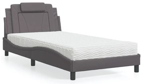 vidaXL Pat cu saltea, gri, 100x200 cm, piele ecologică