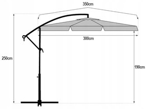 Umbrela de soare pliabila pentru gradina ARCADIA 300 cm, gri