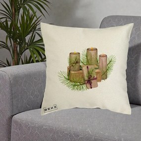 Perna Decorativa Lumanari cu Cadouri Naturale, 40x40 cm, Ecru, Husa Detasabila, Perna Inclusa, BEKZ®